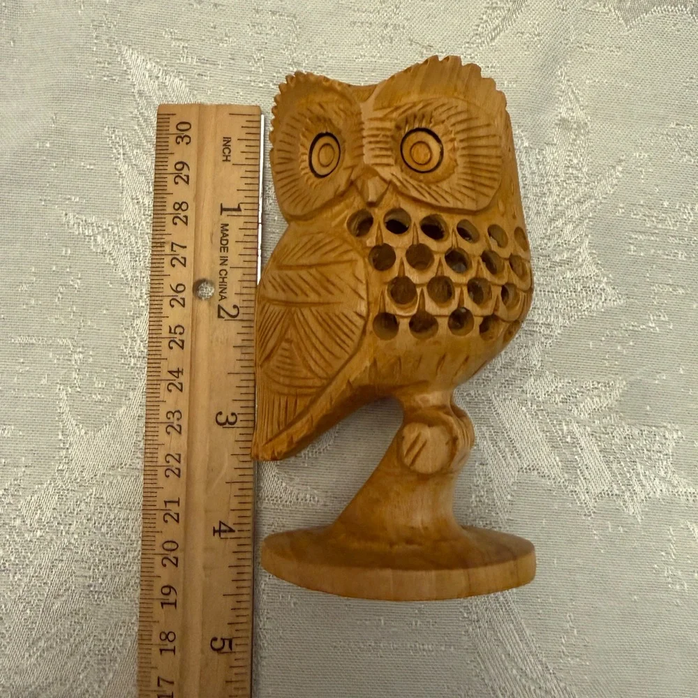 Hand Carved 4” Decorative Wood Owl